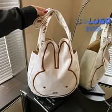 Grande capacidade miffy miffy sacola feminina coelho bonito portátil moda All-Match lona bordado saco de compras tipo bo
