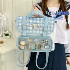 Estilo japonês de alto valor Flip mochila estudante classe saco de escola dos desenhos animados azul filhote de cachorro