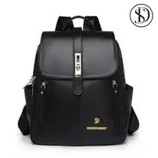 SD Mochila Feminina Média Universitária De Qualidade De Costas Em Couro Sintético Cangurus Preto