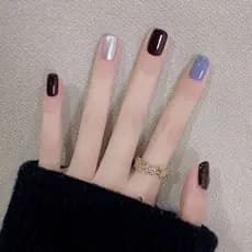 Prata preto nevoeiro azul feito à mão usando unhas manicure clareamento manicure adesivos remendo de unhas
