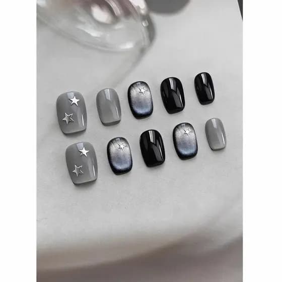 Tinta cinza estrela sombra artesanal usando unhas manicure clareamento manicure adesivos remendo de unhas