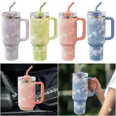 1.2L Copo Garrafa Térmica Grande Em Aço Inox Com Alça E Canudo Metal 1200ML