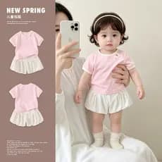 Meninas verão puro algodão terno crianças moda manga curta camiseta pequeno médio crianças flor Bud calças Shorts de dua