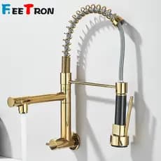 Torneira Cozinha Gourmet Monocomando Parede Extensivel Cromado Dourado/Preto/-Entrega Rápida
