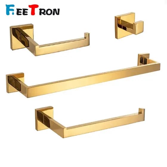Kit Acessórios Banheiro Inox 304 Dourado Luxo 4 Peças