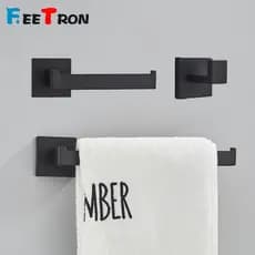 Suporte Banheiro Barra de Toalha Preto Aço Inox 304 Porta Papel Higiênico
