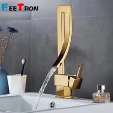 Luxo Torneira Banheiro Monocomando Quente E Fria Torneira Quadrada Inox 304 Preto/Dourado