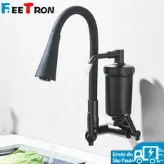 Torneira De Parede De Cozinha Com Filtro ABS Flexível Preto Gourmet Luxo Todo Metal
