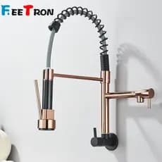 Torneira Cozinha Gourmet Parede Luxo Preto Rosa Com Pulverizador Flexível