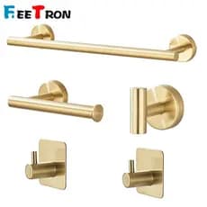 Kit Acessórios Banheiro Dourado Toalheiros Suportes Para Papel Higiênico 5 Peças