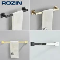 Porta Toalha De Banheiro Inox Quadrado Suporte Toalheiro Solteiro 40/60cm Preto/Cromada/Ouro