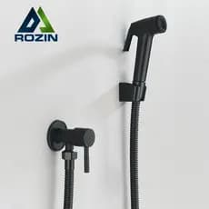 Ducha Higiênica Quadrada Super Luxo ABS Plástico Completa ¼ Volta Preto/Cromado