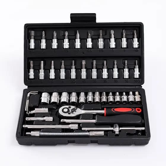Preto 46 Peças Maleta Completa Linha Premium Kit Chaves Jogo Catraca Reversível Com Soquetes