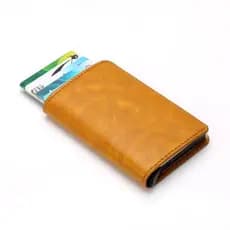 Rfid Mini Slim AlumíNio Auto POP Up Presente De AniversáRio Carteira Para Homens Porta CartãO De Couro PU