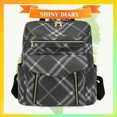 Shiny Diary Mochila Feminina Preto Listrado Multifuncional Mochila Escolar