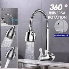 Inox Prata pura Torneira Com Chuveiro Com Rotação De 360° Cozinha Luxo Parede e bancada Promoção