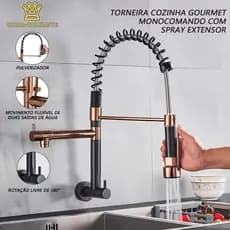 Torneira Cozinha Gourmet Parede Luxo Cromada