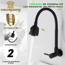 Torneira de cozinha em aço inoxidável 304 preto fosco Com Chuveiro Com Rotação De 360°