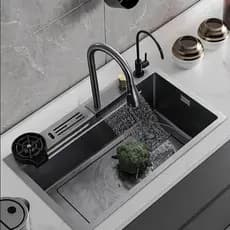 75*45*22CM Cuba Cascata Pia Aço Inox  Torneira Lavador Pia Inteligente Premium Completa