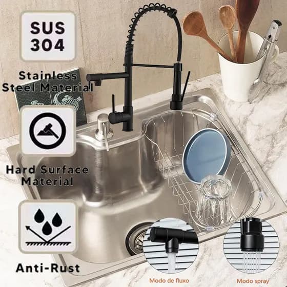Cuba Gourmet Cozinha Aço Inox 304 com   Kit de drenagem e 300 ML  Sabonete Dispenser  50/60x40x21cm