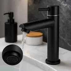 Torneira Lavatório Preta Água Fria Aço Inox Fosca Banheiro