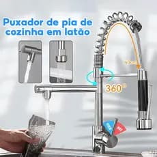 Torneira Cozinha Gourmet Monocomando Com Spray Extensor 3 Modos  Bancada