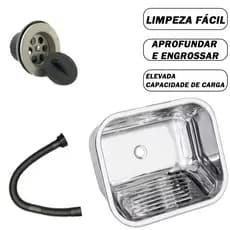 Tanque Inox 44 x 44 x 20 cm  Escovado C/ Valvula E Sifao