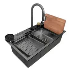 Cuba  cinzento Quadrada Inox 75x45 Cozinha Gourmet Com Torneira Cor Prata Escovada