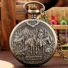 Relógio de bolso unissex em estilo cowboy, relógio vintage de quartzo com numerais arábicos.