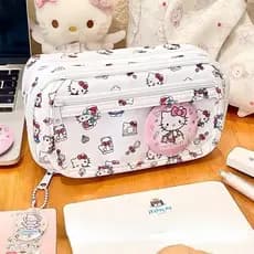Estojo de Lápis Kawaii Sanrio Hello Kitty Pochacco Caixa de Armazenamento Shin-chan Capivara Suprimentos para Estudantes