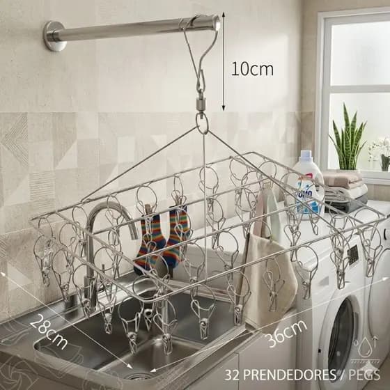 Varal Inox 40 Prendedores Retrátil Dobrável para Meias Roupas Íntimas Bebê Lavanderia