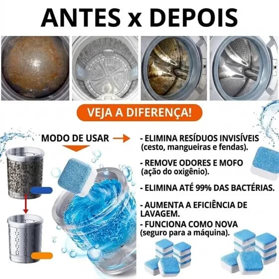 Pastilhas Antibacterianas para Higienização de Máquina de Lavar Roupas