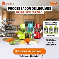 Ralador Fatiador Manual Giratório 3 em 1 Inox Multiuso Legumes Queijo Vegetais com Ventosa