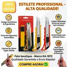 Estilete Profissional Doméstico Retrátil com Caixa Refil Lamina Extra - (Cores Sortidas)
