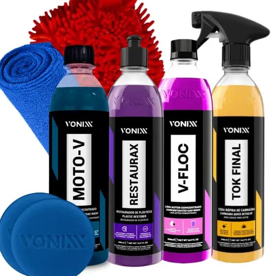 Kit de Limpeza e Proteção Automotiva Vonixx Tok final V-floc Moto-V Restaurax