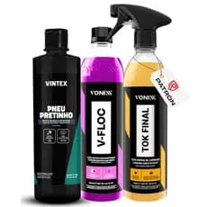 Kit Vonixx V-Floc + Tok Final + Pneu Pretinho Vintex Shampoo Cera Brilho Pneus