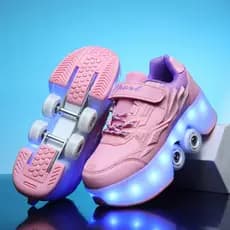 Crianças grandes sapatos de fuga invisíveis de quatro rodas meninas oito rodas encolhendo automático patins luminosos me