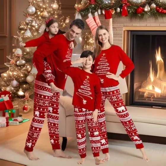 Ekouaer Family Christmas Pajamas Matching Sets Soft Long Sleeve Couple Pjs Xmas Sleepwear Holiday Lounge Set