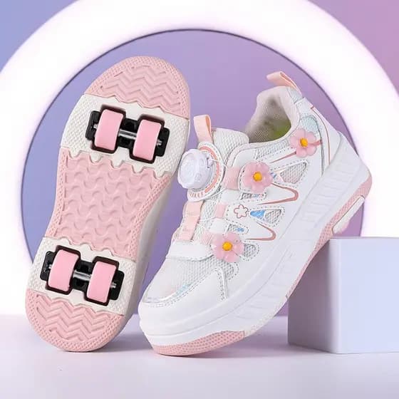 Sapatos de corrida de quatro rodas meninas esportes polia sapatos nova primavera runaway rodas de caminhada patins infan