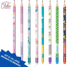 Kit 24 Lápis  Perolado com Borracha de Escrever Escolar Ponta Resistente Leo & Leo Material Escolar