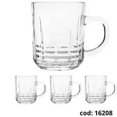JOGO DE CANECA DE VIDRO PARA CAFE / Cha SEVILHA COM 3 PECAS 230ML LUXO