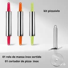 01 ROLO DE MASSA + 01 CORTADOR DE PIZZA INOX (CORES SORTIDAS)  kit pizzaiolo