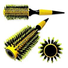 Escova De Cabelo Térmica Amarela Cerdas De Javali Mista Madeira