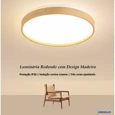 Plafon Luminária Design Madeira Redondo Efeito estrelado Sobrepor 18W/30W (Sala, Cozinha, Quarto)