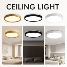 Luminária Plafon Redondo Moderna 3 Cores de Luz 32W – Preto, Madeira, Branco (Quarto, Sala, Cozinha)