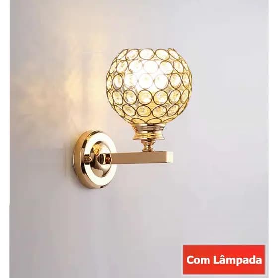 Arandela Luminária Redondo Cristal - Moderno Elegante Sala Quarto Corredor -  Bocal E27