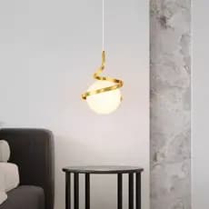 Pendente Luminária Globo Espiral Dourado – Design Moderno para Sala e Quarto