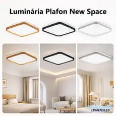 Plafon Luminária Quadrado Moderna Multicor 24W – Preto, Madeira, Branco (Quarto, Sala, Cozinha)