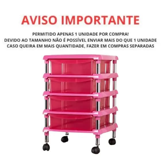 Gaveteiro Com 4 Gavetas Pequenas Com Rodinhas Niquelart  Multiuso  Preto - Rosa - ou Branco