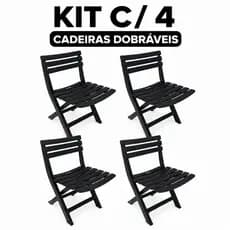 Cadeiras Dobráveis Kit Com 4 Unidades Preto Plástico Resistente Dobrável Área Lazer Jardim